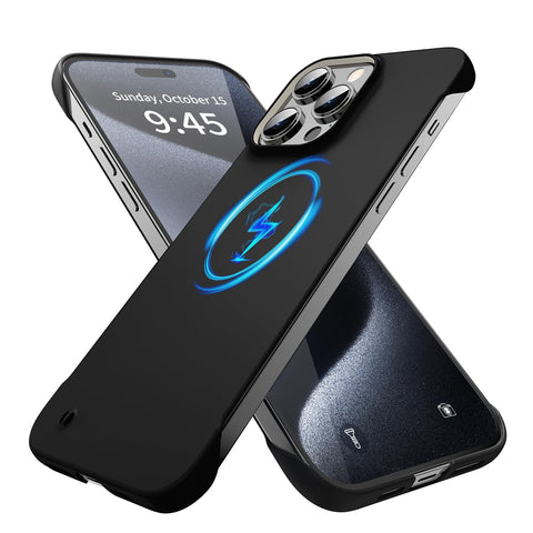 GRECAZO Magnetic Slim Case Fit for iPhone 15 Pro Phone Case 6.1"(2023) Ultra-Thin Lightweight Durable Frameless Matte Hard MagSafe Cover Case with Pull Ring Shockproof Non Slip Rope-Black
