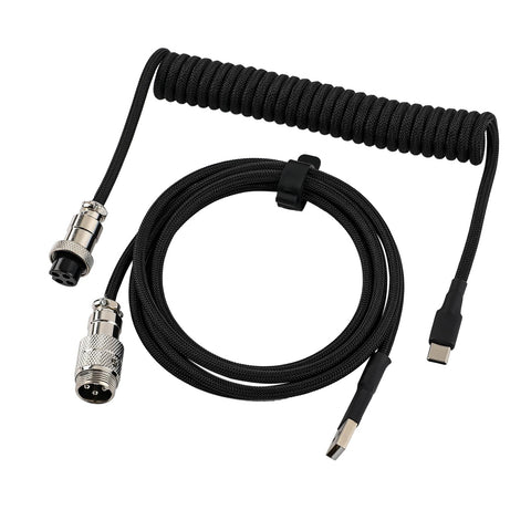 EPOMAKER Mix V2 1.8m Coiled Keyboard Cable, USB C to USB A Double-Sleeved Cable for Mechanical Gaming Keyboard, with Detachable Metal Aviator for Custom Keyboard (Black)