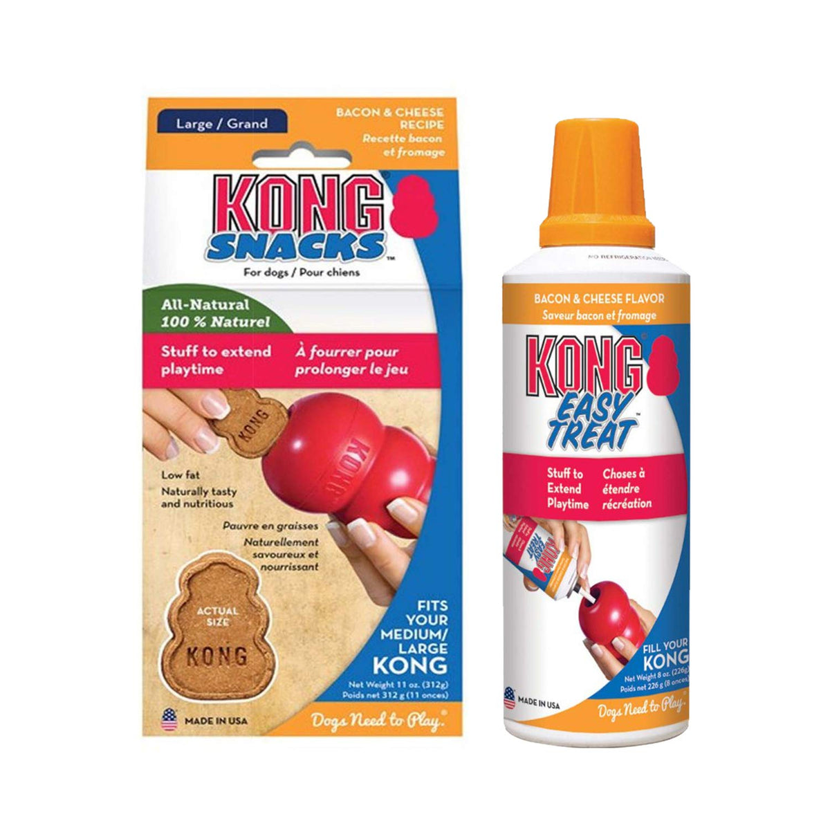 KONG - Snacks Easy Treat Bacon & Cheese Combo Pack - Easy Treat Dog Paste for Slow Feeder Lick Mats - Dog Treat Filler - 11 oz and 8 oz, Bacon & Cheese - Large Dogs
