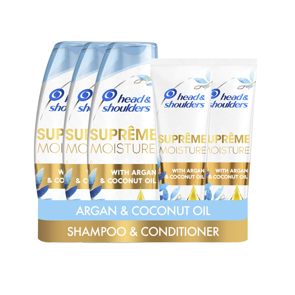 Head & Shoulders Supreme Moisture Clarifying Anti-dandruff Shampoo and Conditioner Set with Argan Oil for Soft Hair, Dandruff Scalp Treatment, 3 x 400 ml Shampoo and 2 x 275 ml Hair Conditioner