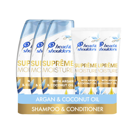Head & Shoulders Supreme Moisture Clarifying Anti-dandruff Shampoo and Conditioner Set with Argan Oil for Soft Hair, Dandruff Scalp Treatment, 3 x 400 ml Shampoo and 2 x 275 ml Hair Conditioner