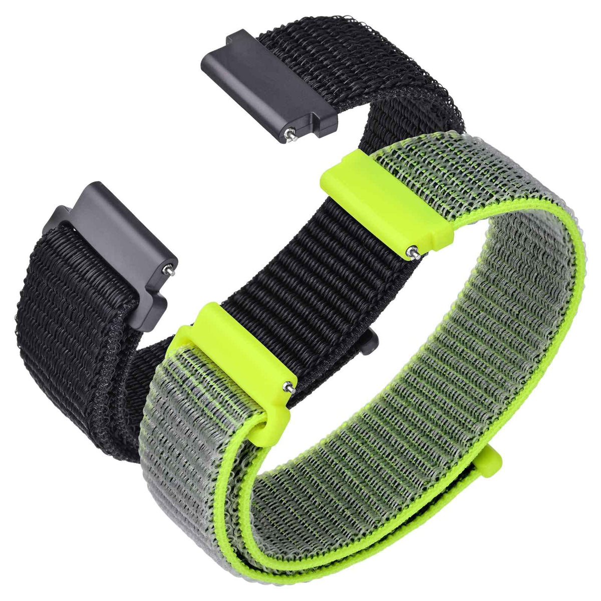 ANNEFIT Nylon Sport Loop Watch Bands 18mm, 2 Packs Quick Release Adjustable Strap for Men Women (Black and Shiny Yellow)