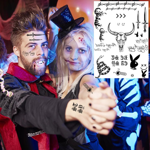 Halloween Temporary Face Tattoos Stickers Line Art Small Black Fake Tattoo Body Face Makeup Tattoos Set Halloween Cosplay Abstract False Tattoos Arm Hand Neck Tattoos for Women Men Teen 3-Sheet