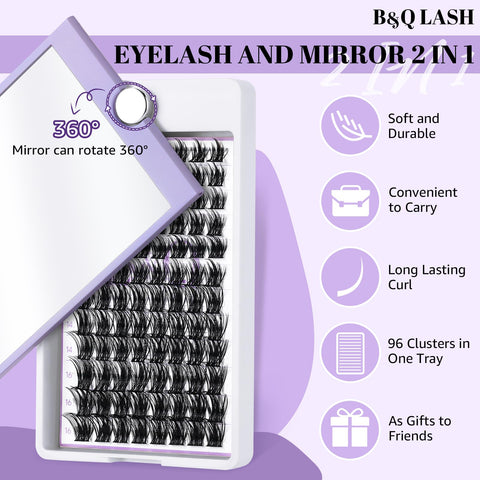 B&Q Lash Clusters D Curl 8-16MIX 96 PCS Eyelash Clusters Wispy with 360Ãƒâ€šÃ‚Â° Rotatable Mirror Cluster Eyelash Extensions Natural Lash Clusters Lashes Wispy Diy Lash Extensions Clusters (Q07,D 8-16MIX)