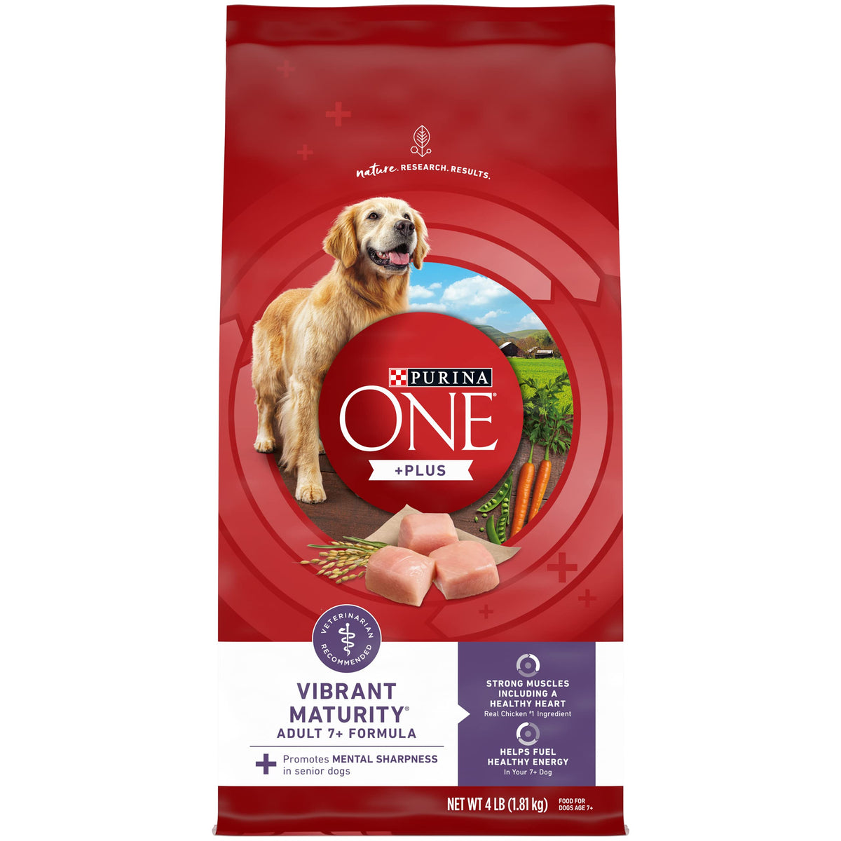 Purina ONE High Protein Dry Senior Dog Food Plus Vibrant Maturity Adult 7 Plus Formula - (4) 4 lb. Bags