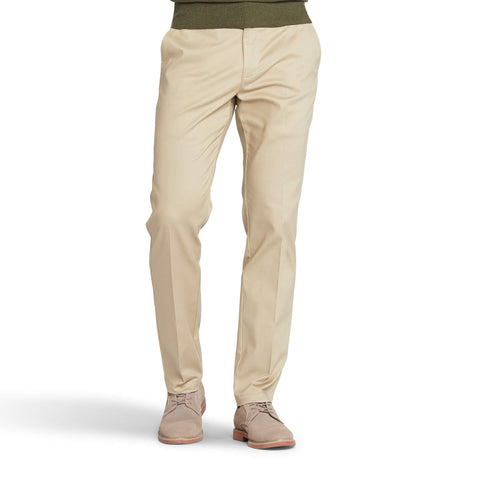 Lee Men's Total Freedom Stretch Slim Fit Flat Front Pant, Khaki, 42W x 32L