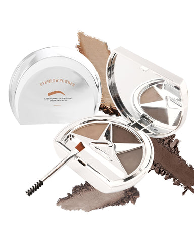 Eyebrow Powder Makeup,3 Colors Eye Brow Powder Palette Waterproof Long Lasting, Grey Brown Series Eyebrow Filler,Brow Contour Eyeshadow Palette for Natural-Looking Brows with Brow Brush Comb Mirror-02