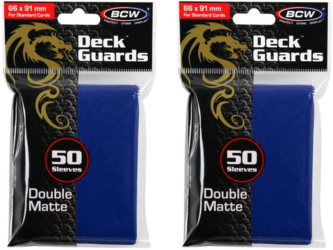 BCW 100ct Deck Guard BLUE MATTE Finish for Stardard Size Collectable Cards - Deck Protector Sleeves [2-Pack Bundle]