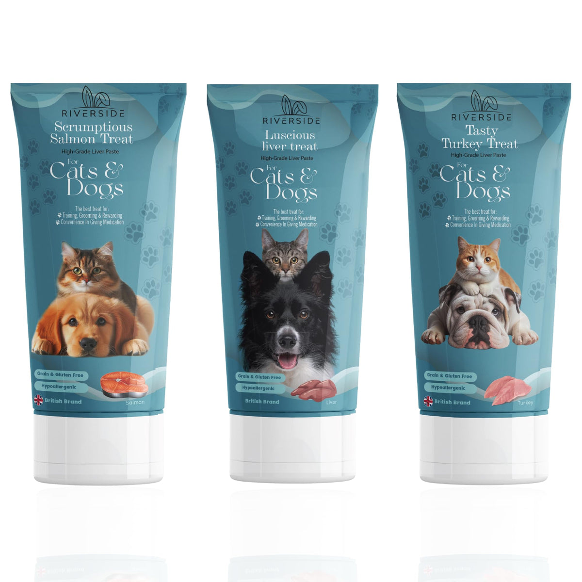 Liver Paste for Dogs & Cats - Grain-Free Dog Pate with Nutrient-Rich Turkey, Salmon, Liver - Ideal Training Aid, Medication Administering Solution, 3x75g Bundle