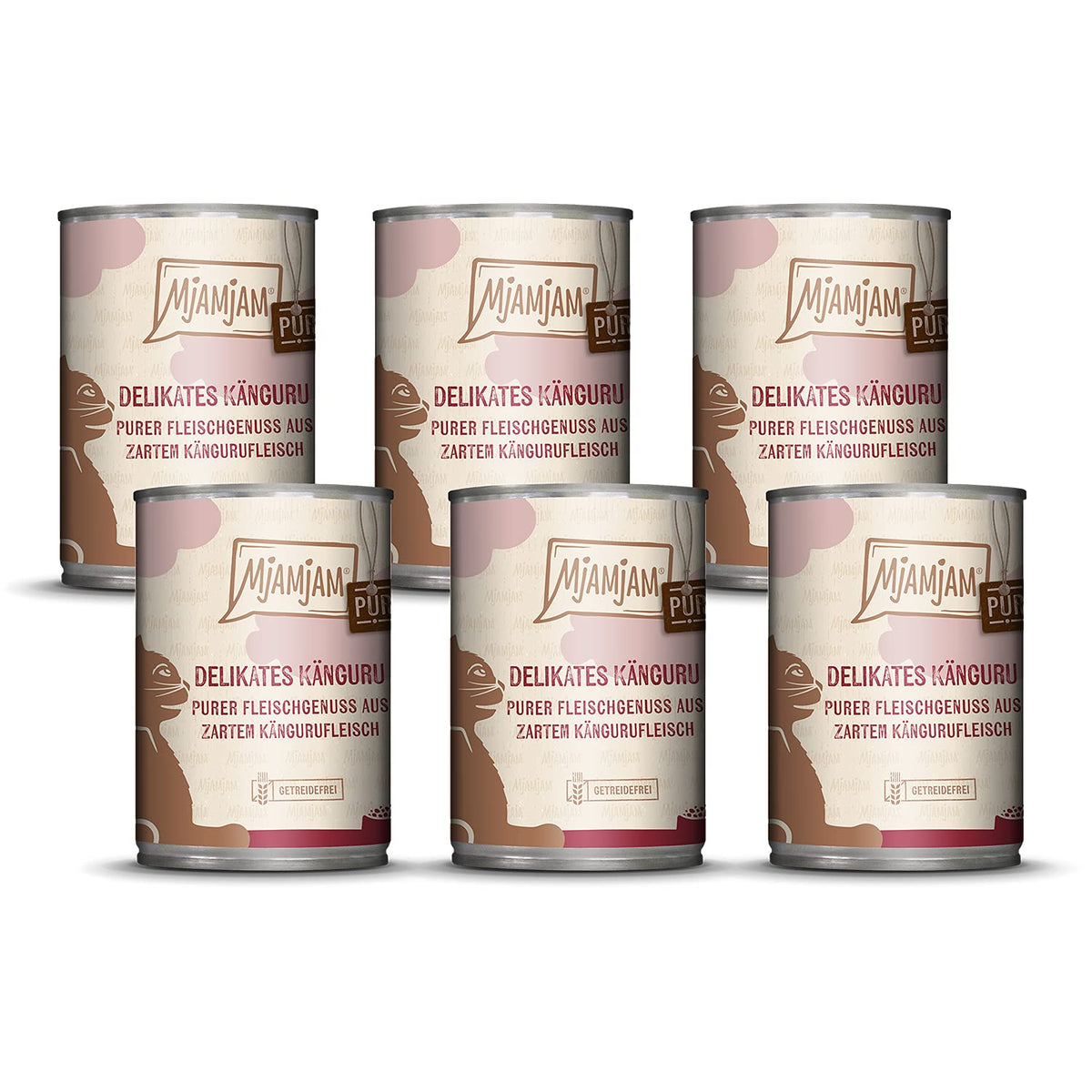 MjAMjAM - premium wet food for cats - pure meat enjoyment - delicious kangaroo, pack of 6 (6 x 400 g), grain-free with extra meat