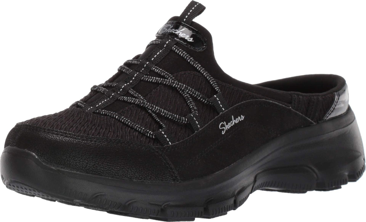 Skechers Women's Easy Going-KIZER-Satin Bungee Open Back Slip On Sneaker, Black/Black, 6.5 M US
