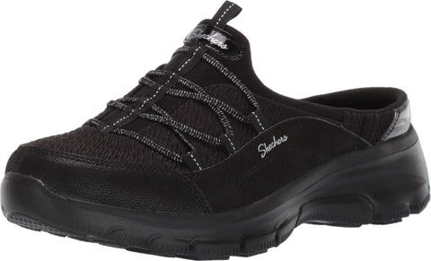 Skechers Women's Easy Going-KIZER-Satin Bungee Open Back Slip On Sneaker, Black/Black, 6.5 M US