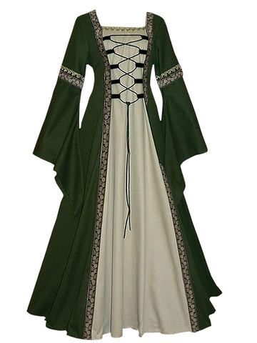 Feynman Medieval Costume Women - Retro Medieval Dress Gothic Palace Ladies Trumpet Sleeves Party Renaissance Costume Green