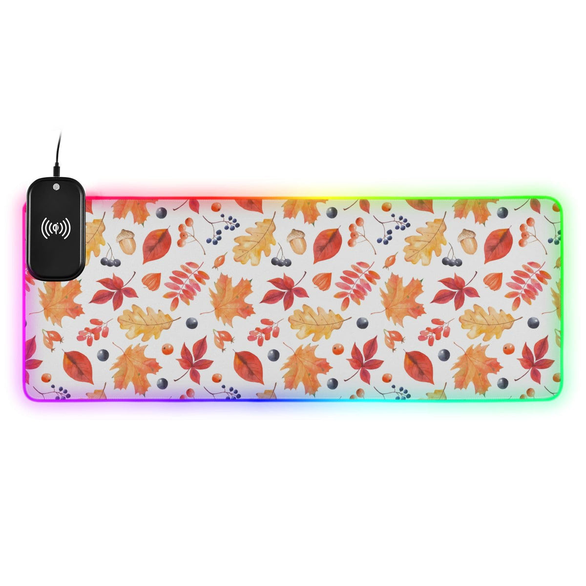 Autumn Leaves Berries Wireless Charging Mouse Pad for Mobile Phone Extra Large Gaming Mousepad with 13 Lighting Modes Keyboard Mat for Office Home Gaming MacBook PC Laptop Desk