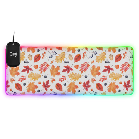 Autumn Leaves Berries Wireless Charging Mouse Pad for Mobile Phone Extra Large Gaming Mousepad with 13 Lighting Modes Keyboard Mat for Office Home Gaming MacBook PC Laptop Desk