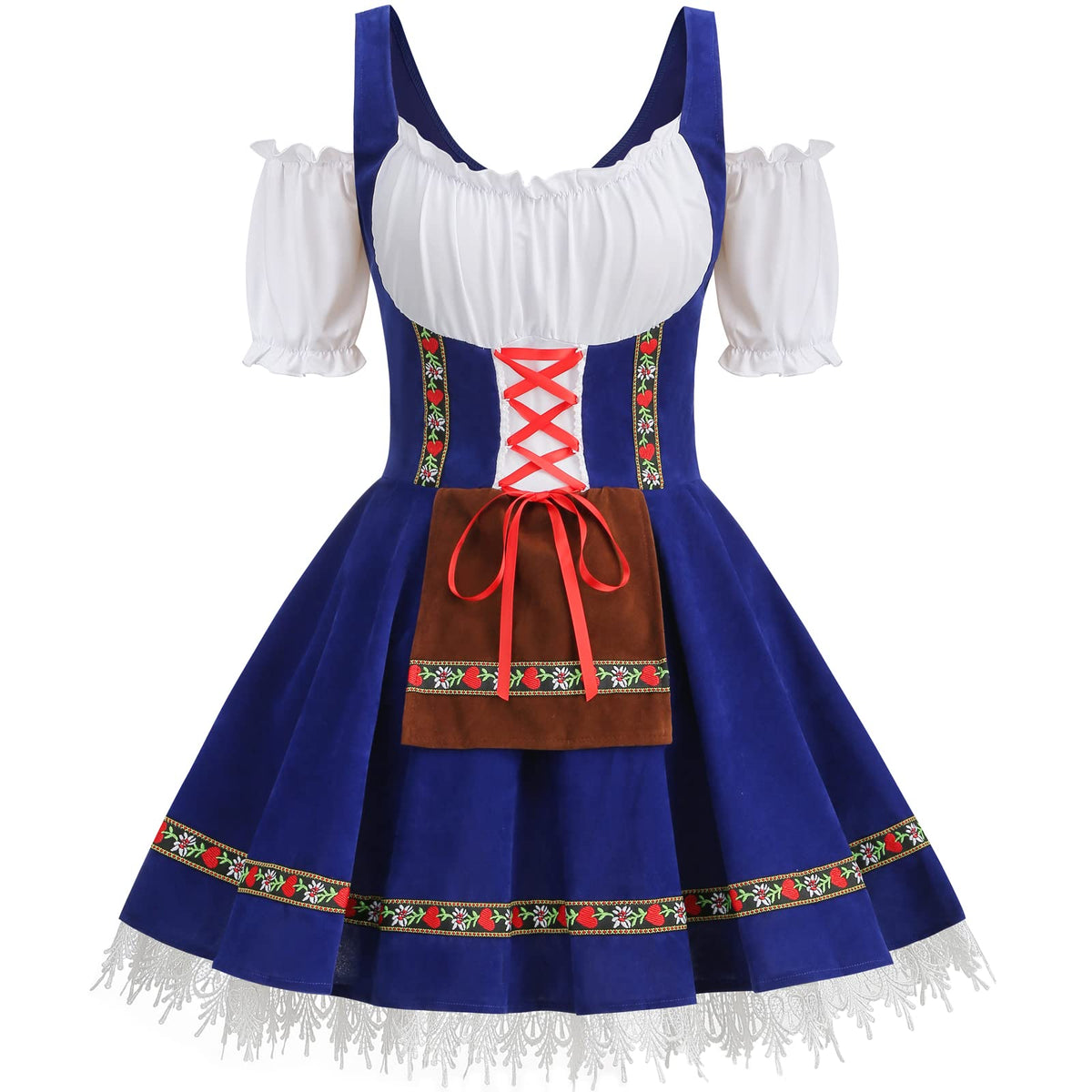 GRAJTCIN Oktoberfest Costumes Women Velvet German Bavarian Dirndl Dress Octoberfest Outfits for Halloween Carnival (M, Blue)