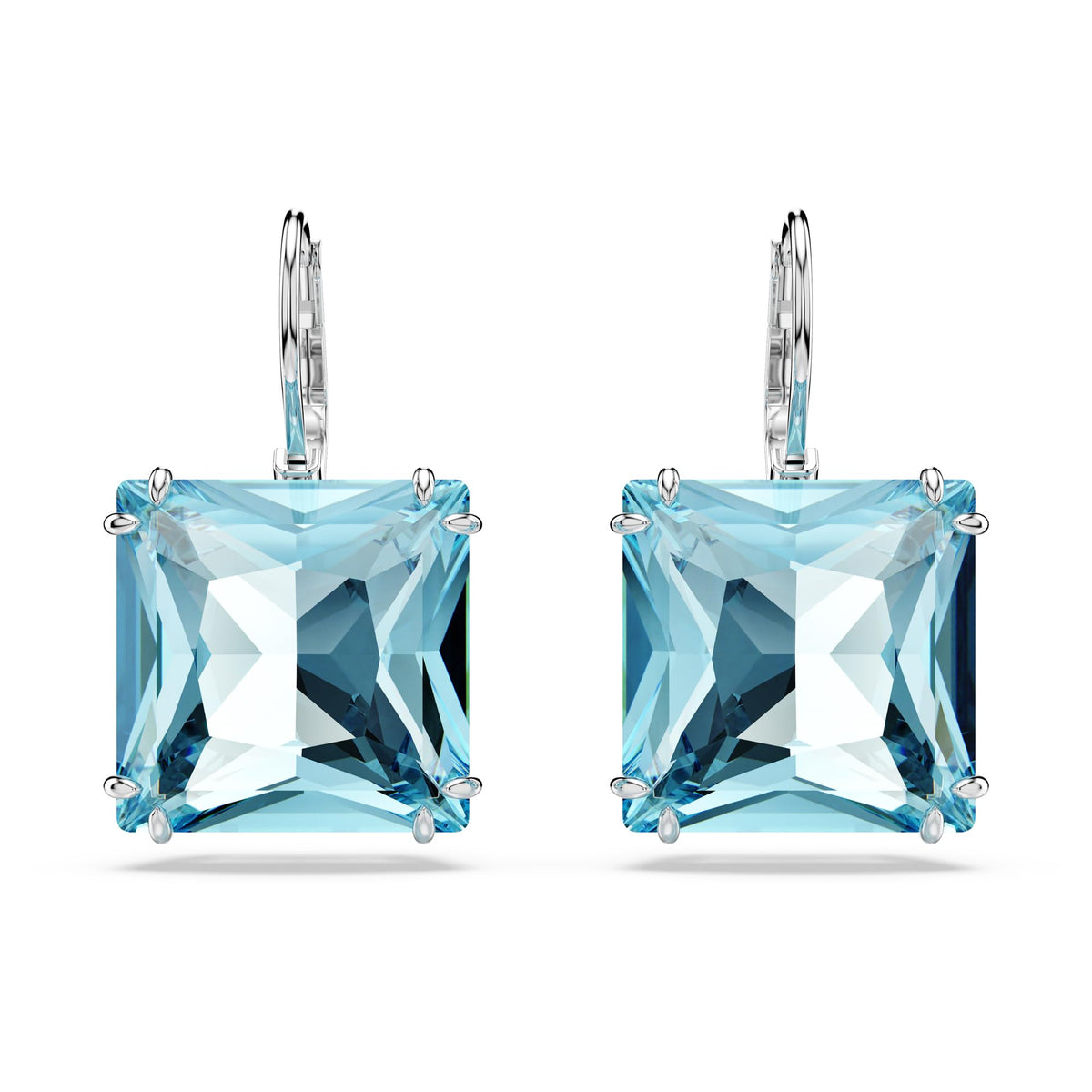 Swarovski Millenia Earrings, Square cut crystal, Blue, Rhodium plated