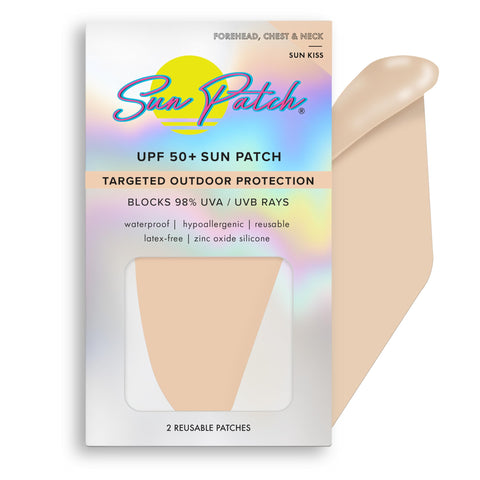 Sun Patch, Reusable Forehead and Neck Sunblock Patches, 100% Silicone Sunscreen Forehead Patches for UV Protection, Face Stickers with UPF 50, 1 Pack/2 Patches, Sunkiss (Nude) (Golf, Surf, Swim, Ski)