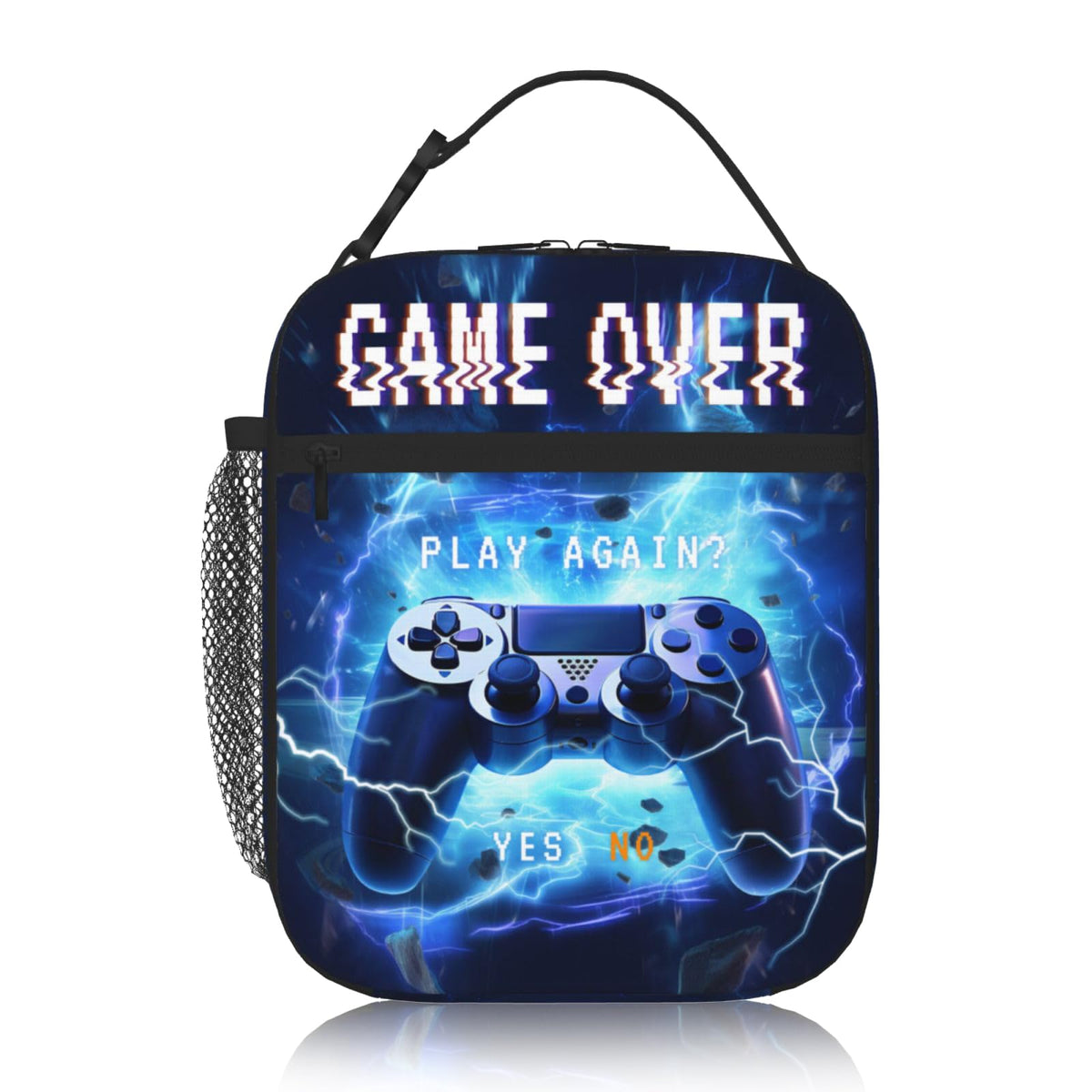 QuillGlyph Gamepad Lunch Bag Kids Insulated Lunch Box for Boys Girls Fire Video Game Lunch Bag Reusable Lunch Box With Adjustable Shoulder for School Work Office Travel Picnic Hiking Beach