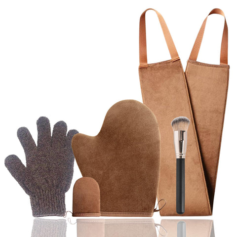 Self Tanning Mitt Applicator Kit, 5 Pieces Self Tanner Glove Applicator for Self Tan, Combo with Back Applicator, Exfoliating Mitt, Self Tanning Face Brush, Mini Self Tan Mit Applicator