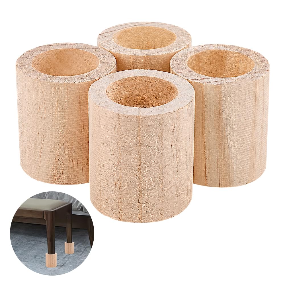 OLYCRAFT 4Pcs Cylinder Wood Bed Risers 38.5mm ID Wood Furniture Risers 56.5x69mm Wooden Heighten Solid Feet Wooden Cylinder Extender Risers for DIY Painting Sofa Couch Chair Table