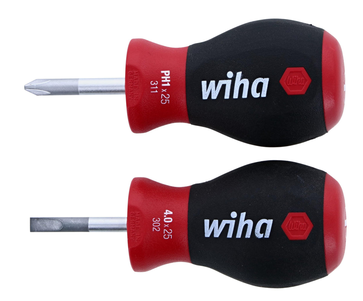 Wiha 31190 Stubby Slotted Screwdriver Set with 5/32 by 1-Inch and Stubby Phillips #1 by 1-Inch with SoftFinish Handle
