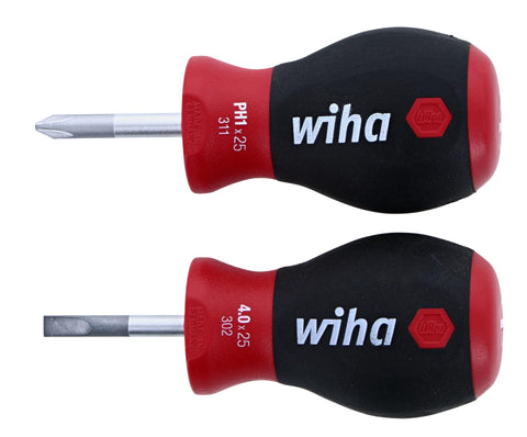 Wiha 31190 Stubby Slotted Screwdriver Set with 5/32 by 1-Inch and Stubby Phillips #1 by 1-Inch with SoftFinish Handle