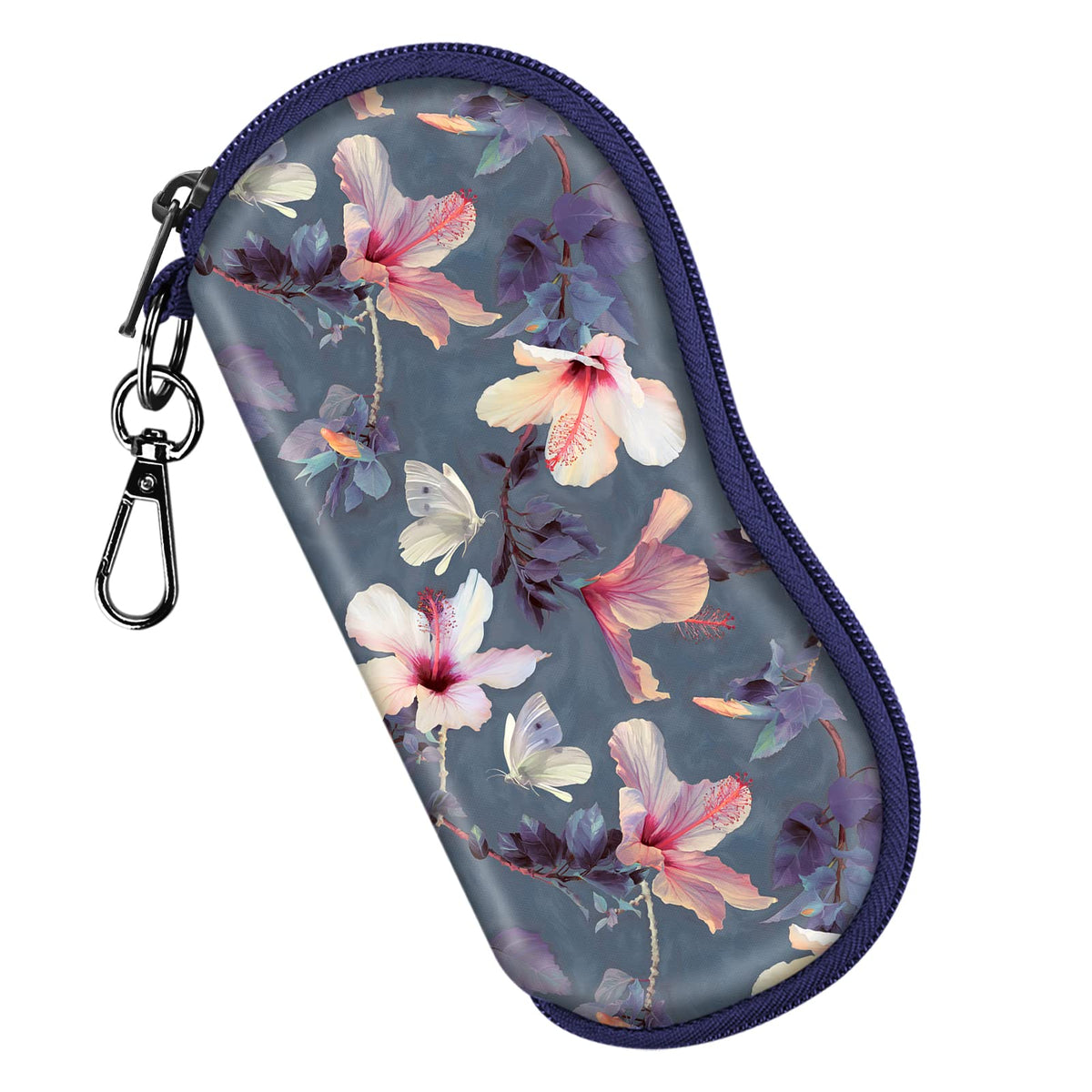 Fintie Glasses Case with Carabiner, Ultra Light Portable Neoprene Zipper Sunglasses Soft Case, Blooming Hibiscus