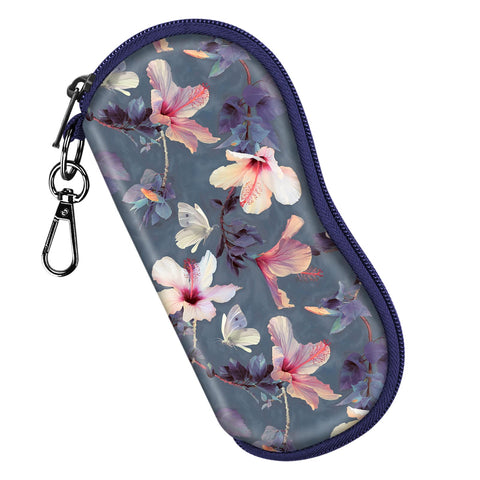 Fintie Glasses Case with Carabiner, Ultra Light Portable Neoprene Zipper Sunglasses Soft Case, Blooming Hibiscus