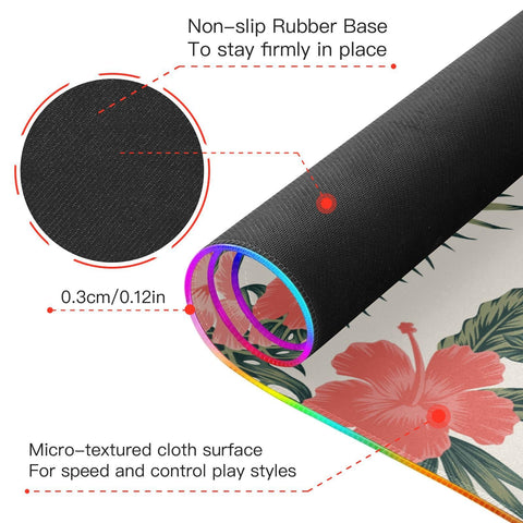 Hibiscus Flowers Wireless Charging Mouse Pad for Mobile Phone Extra Large Gaming Mousepad with 13 Lighting Modes Extended Desk Mat for MacBook PC Laptop Desk Office Home Gaming