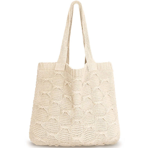 hatisan Crochet Bags for Women Large Tote Bag Aesthetic Tote Bag Handbag Shoulder Bag Hippie Bag Knit Bag (Beige-2)
