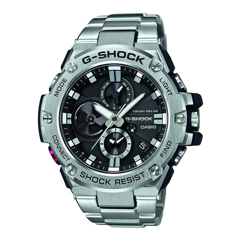Casio Men's 54.00mm Solar Watch with Grey Analogue dial and Silver Metal Strap GST-B100D-1AER