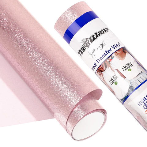 TECKWRAP Glitter HTV Heat Transfer Vinyl Roll - 10" x 5ft HTV Vinyl for Shirts, Iron on Vinyl for All Cutter Machine, Easy to Cut & Weed (Rose Gold)