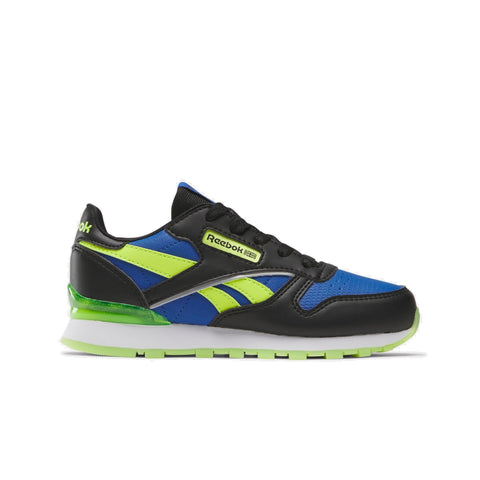 Reebok Kids Classic Leather Step N Flash Sneaker, Black/Vector Blue/Laser Lime, 4 US Unisex Toddler