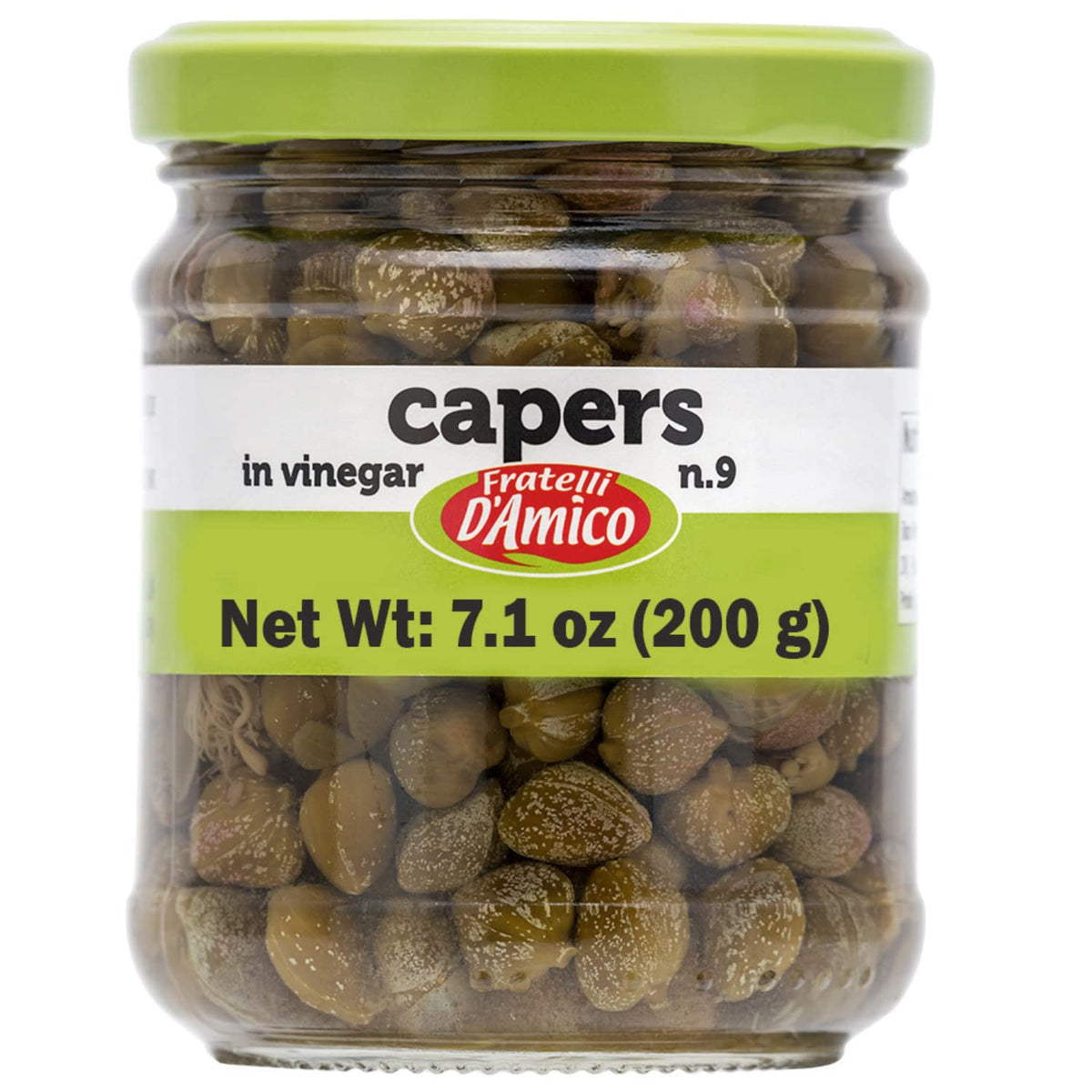Capers, 9, Premium Quality Italian Capers in Brine, Jar, 7.1 oz (200g), Product of Italy, Fratelli D'Amico