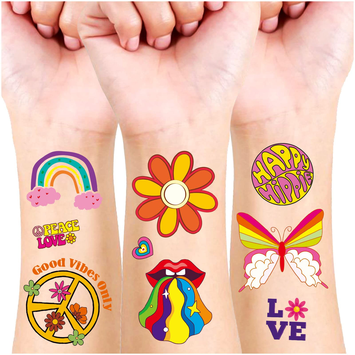Groovy Flower Temporary Tattoos 560 Pcs Birthday Party Supplies Decorations Tattoos Stickers Party Favors for Kids Girls Boys Gifts School Prizes Butterfly Stickers Hippie Retro 60s 70s Party Favor