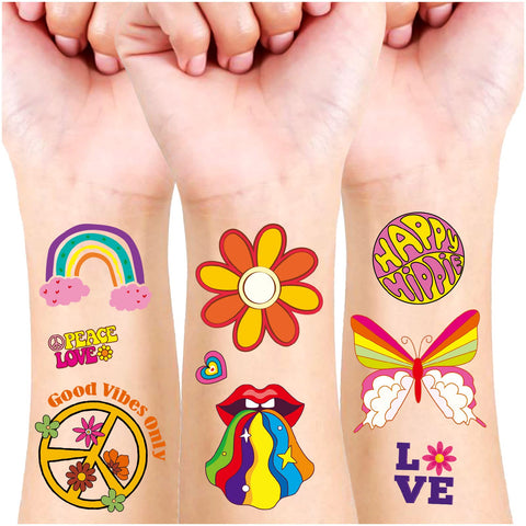 Groovy Flower Temporary Tattoos 560 Pcs Birthday Party Supplies Decorations Tattoos Stickers Party Favors for Kids Girls Boys Gifts School Prizes Butterfly Stickers Hippie Retro 60s 70s Party Favor