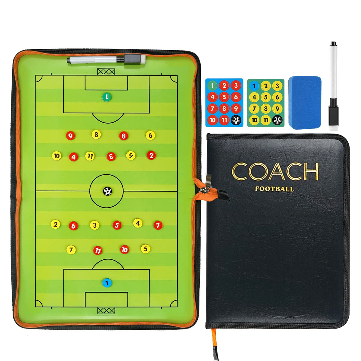 RoseFlower 16.54'' x 11.02'' Coaches Tactical Board, Portable Professional Football/Soccer Magnetic Tactics Strategy Clipboard Training Assistant Equipment with Erasable Write-Wipe Pen and Eraser