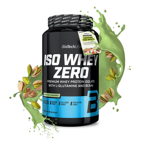 BioTechUSA Iso Whey Zero | Premium Whey Protein Isolate | Grass-Fed | Enzyme-Free | Sugar- and Gluten-Free, 908 g, Pistachio