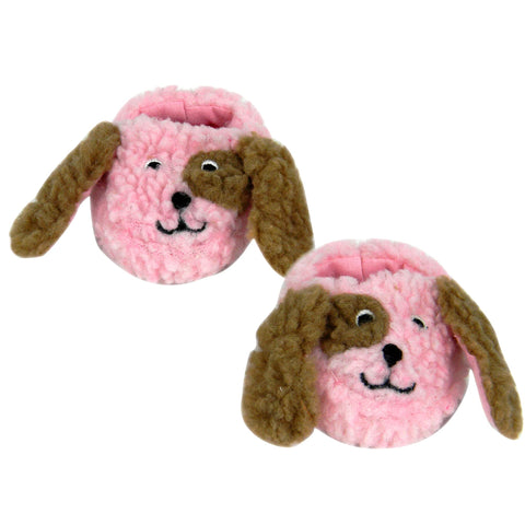 Sophia's Sherpa Puppy Slippers with Embroidered Dog Face and Flappy Ears for 18 Inch Dolls, Pink/Brown