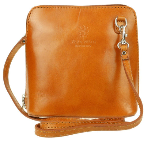 Girly HandBags Womens Leather Rigid Cross Body Shoulder Bag Small Light Tan