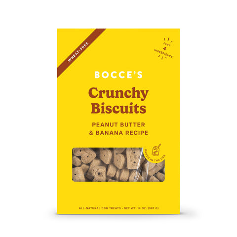 Bocce's Bakery Oven Baked PB & Banana Recipe Treats for Dogs, Wheat-Free Dog Treats, Made with Real Ingredients, Baked in The USA, All-Natural Peanut Butter & Banana Biscuits, 14 oz