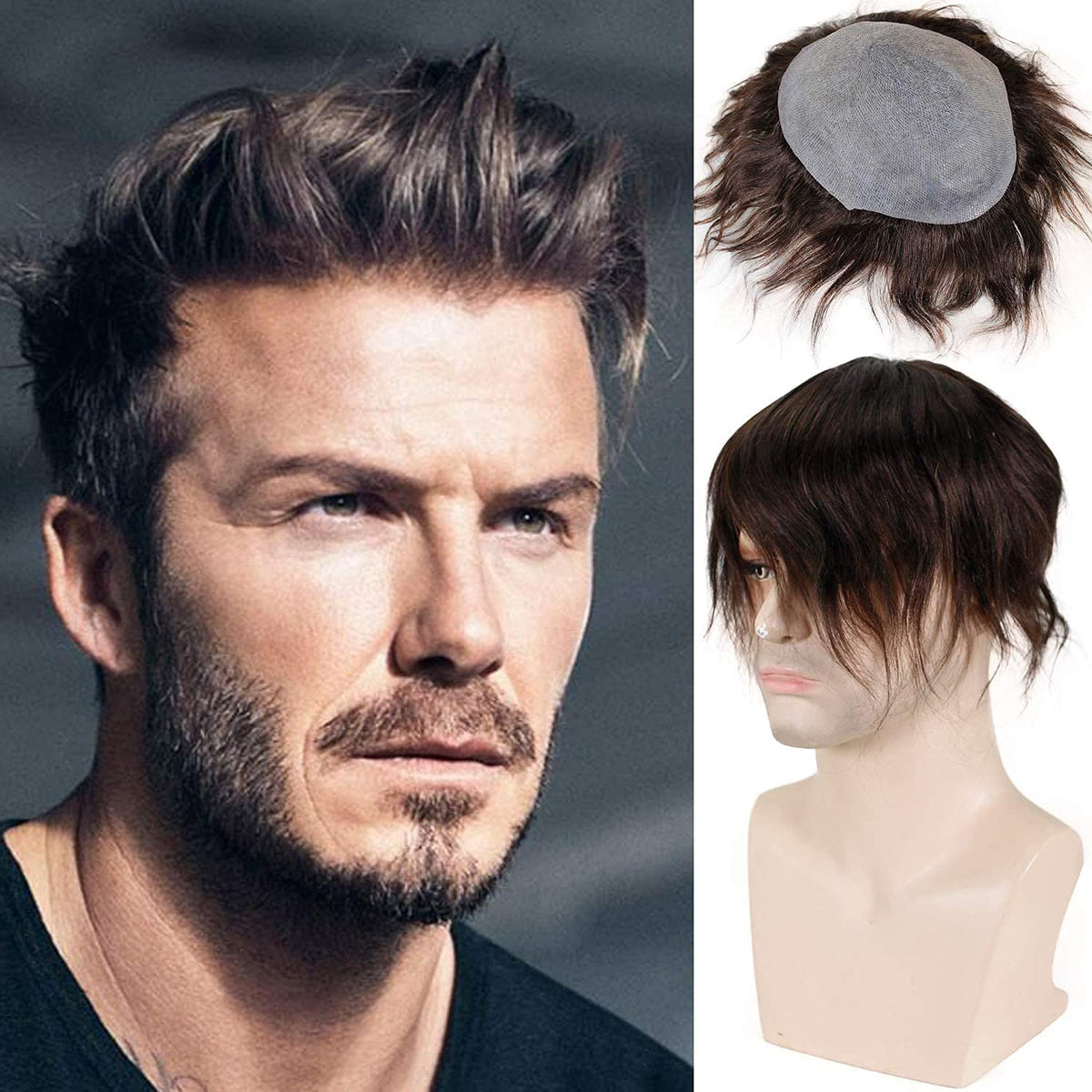 Voloria Toupee for Man 0.04cm Ultra Thin Skin PU Men's Hairpiece European Virgin Human Hair Replacement System Pieces 10x8inch #2 Dark Brown Color