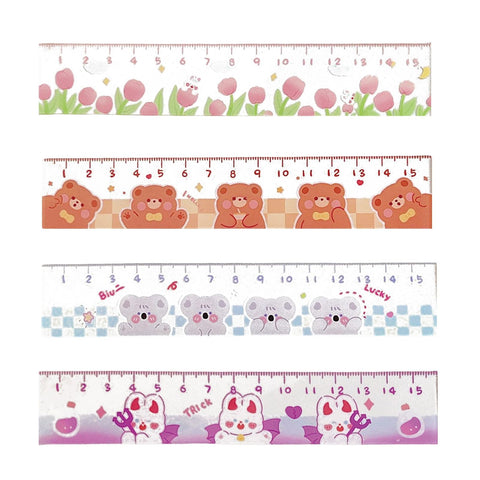 4 Pcs Cute Cartoon Rulers 15cm Straight Ruler Acrylic Ruler Lovey Animal Ruler Cartoon Small Ruler Centimeter Measuring Ruler Journal Ruler (Cute Animal)