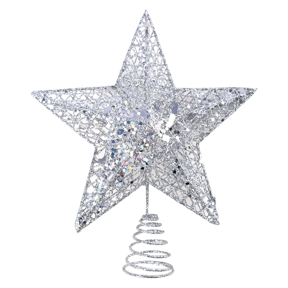 KEYIDO Silver Tree Star Christmas Tree Topper Metal Christmas Tree Star Topper for Xmas Tree Topper Ornaments Christmas Home Decoration H 20cm/8Inch W 25cm/10Inch