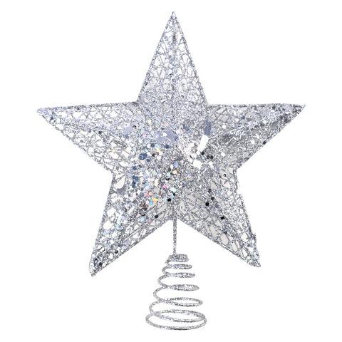KEYIDO Silver Tree Star Christmas Tree Topper Metal Christmas Tree Star Topper for Xmas Tree Topper Ornaments Christmas Home Decoration H 20cm/8Inch W 25cm/10Inch