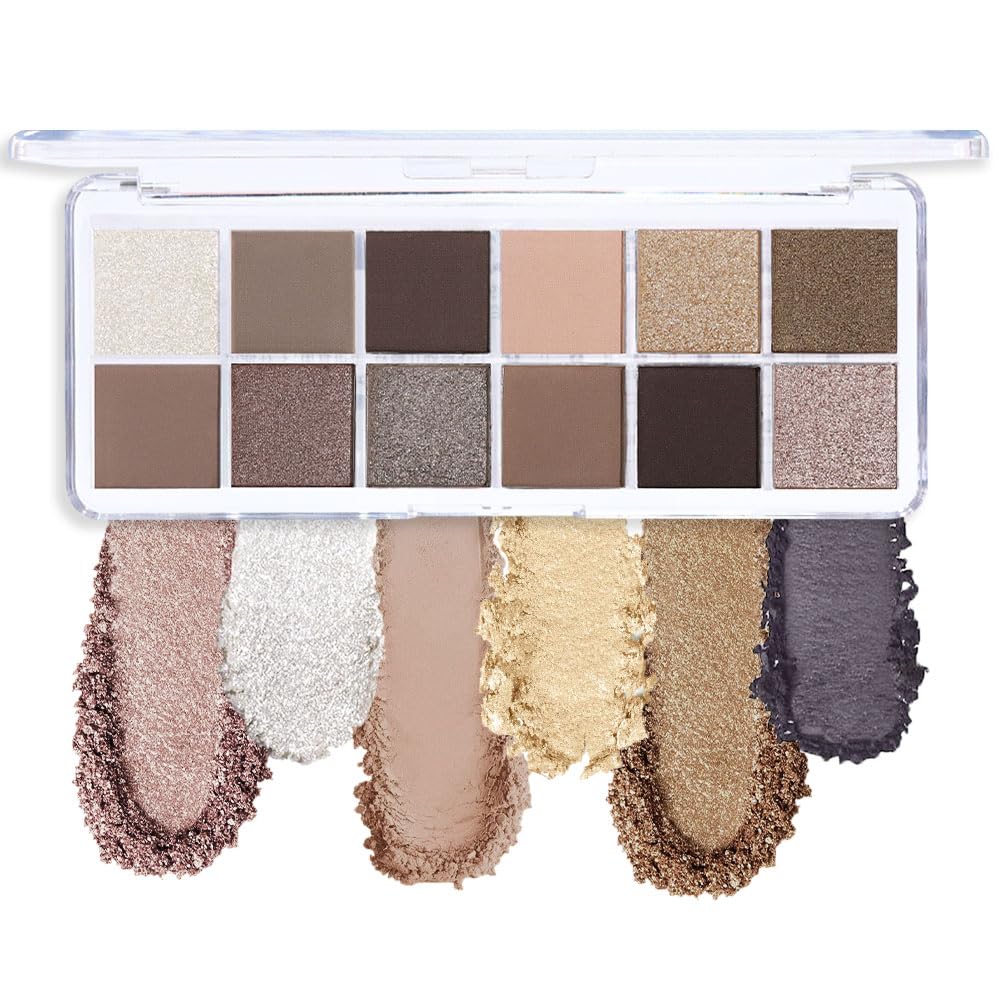 CAKAILA 12Color Nude Dark Light Brown Eyeshadow Palette Makeup,Korean Natural Eyeshadow palettes Neutral Warm Eye Pallet,Highly Pigmented Ultra-Blendable, Naturing-Looking,Long Lasting