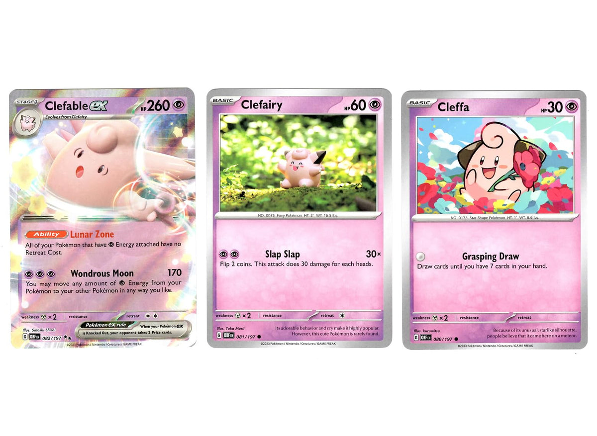 Clefable ex 082/197 Double Rare - Obsidian Flames - Pokemon Evolution 3 Card Lot - Cleffa Clefairy
