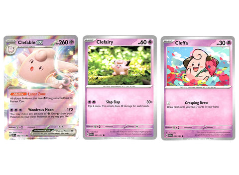 Clefable ex 082/197 Double Rare - Obsidian Flames - Pokemon Evolution 3 Card Lot - Cleffa Clefairy