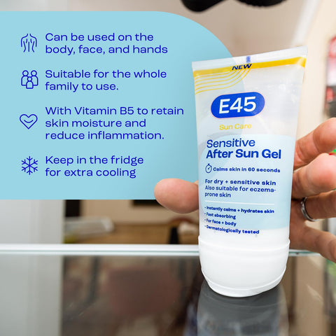E45 Cooling Sensitive After Sun Gel for Face and Body - Dermatologically Tested & Fragrance-Free - Soothing Non-sticky Formula - Suitable For Dry, Sensitive and Eczema Prone Skin (150ml)